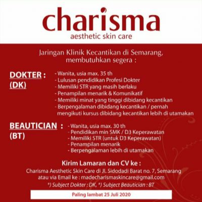Lowongan Kerja Charisma Aesthetic Skin Care - Semarang